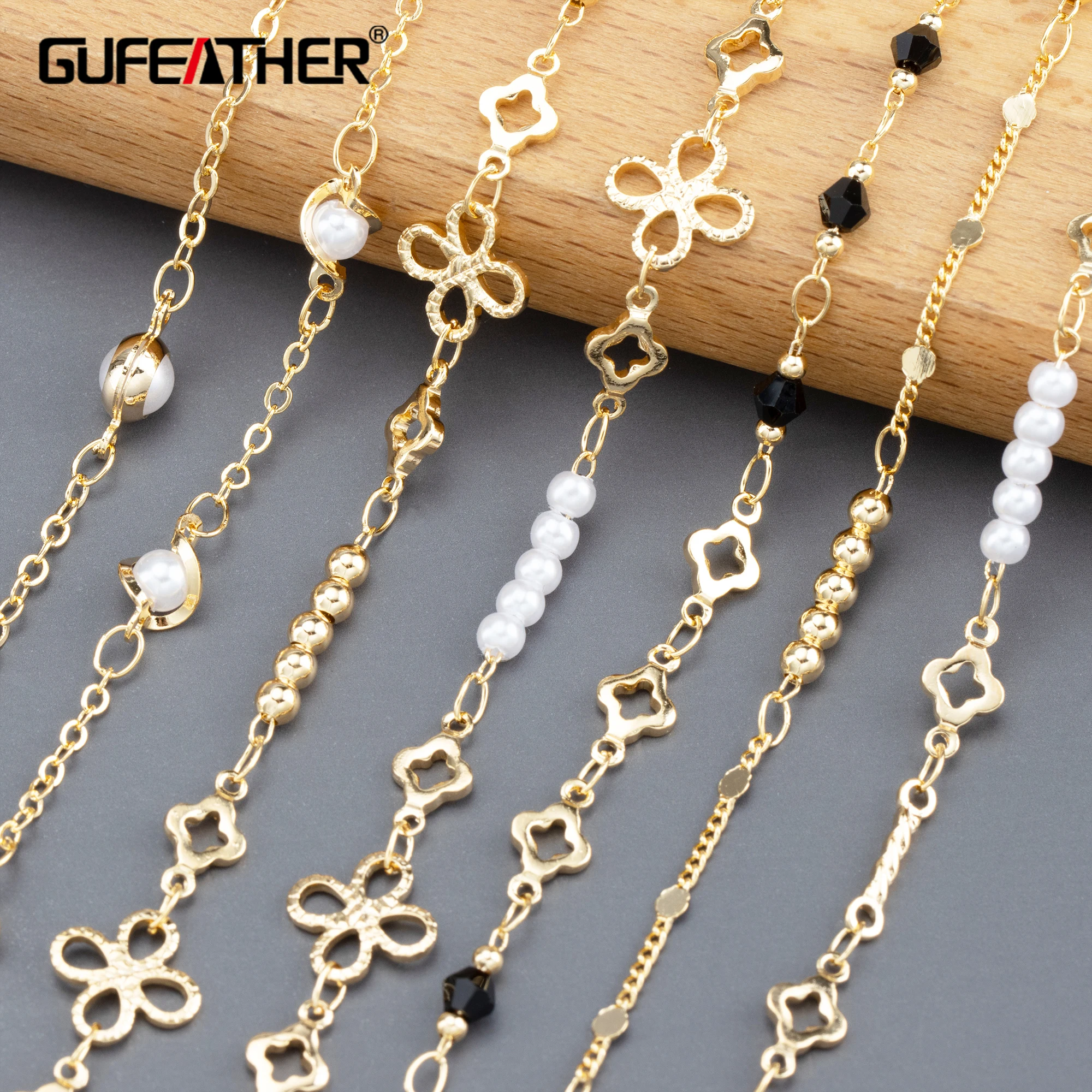 

C281 diy chainpass REACHnickel free18k gold platedcopperplastic pearlbracelet necklace accessoriesjewelry making 1m/lot