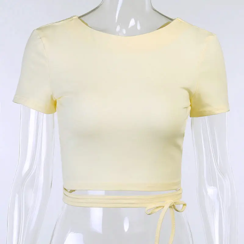 

Hollow straps on the back women"s cotton t-shirt 2020