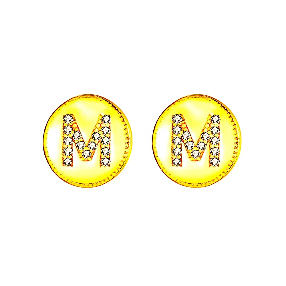 

Custom to make 26 Letter M Zircon Round Stud Earrings 925 Silver Jewelry for Women