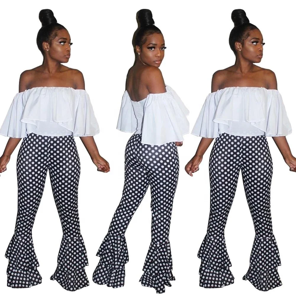 

B51062A Wholesale women fashion dot printed flounce pants