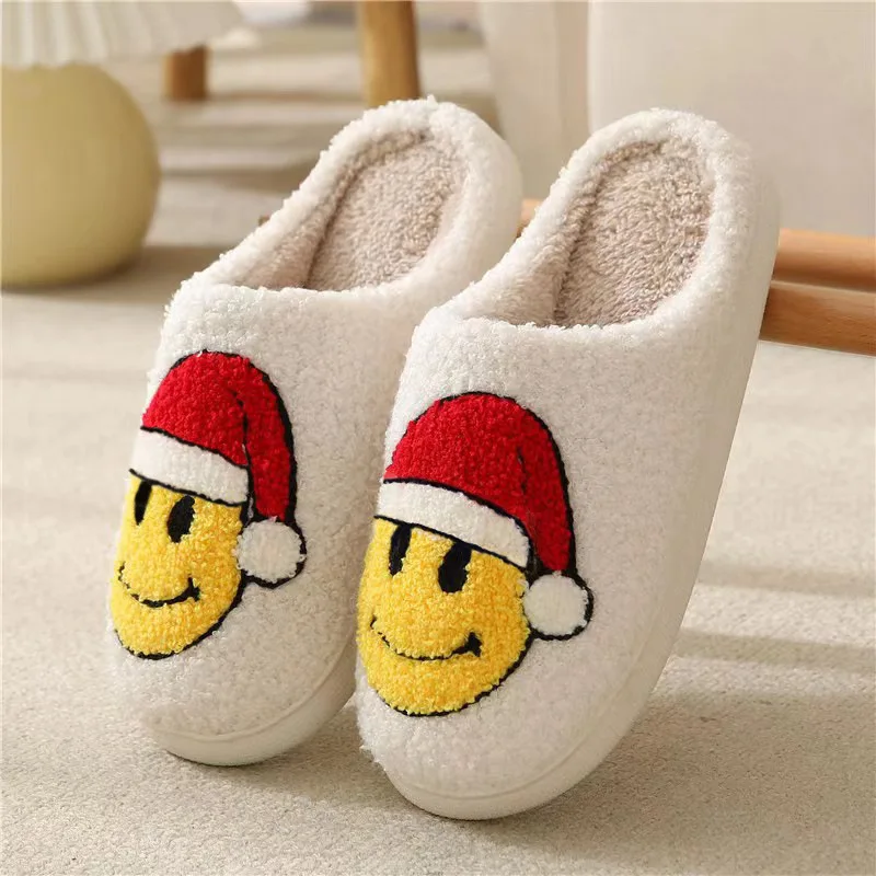 

New Arrival Santa Claus Design Wholesale Cheap Plush Keep Warm Women Men House Home Slippers For Christmas Gift