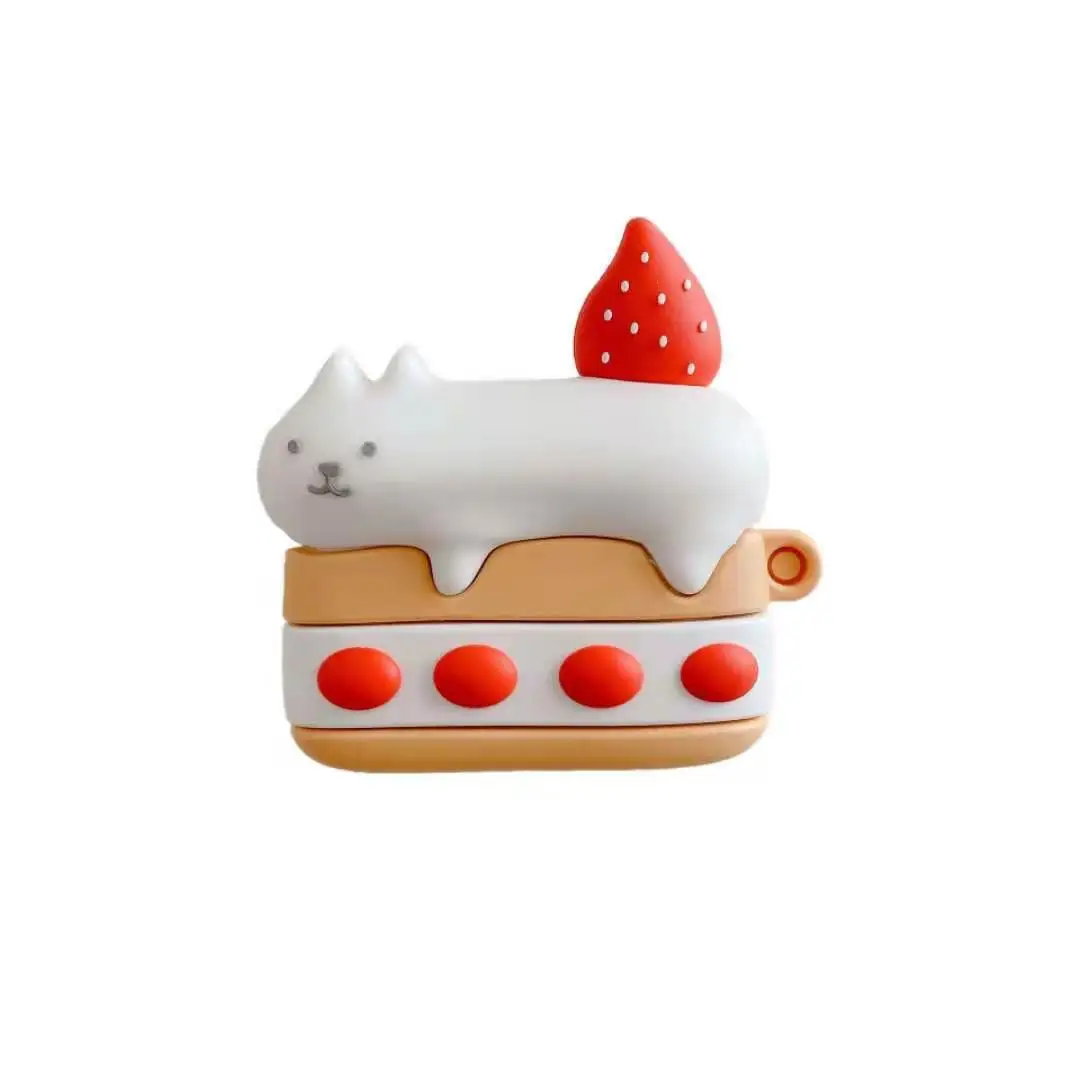 

3d creative cute cat strawberry cake silicone case cover holder for airpods 1 2 3 pro for apple airpods pro