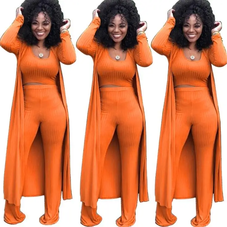 
Hot Woman Clothes 2020 Trending Ribbed Crop Top 3 Piece Set Jumpsuit Fall Winter Outfit Plus Size Women Clothing 