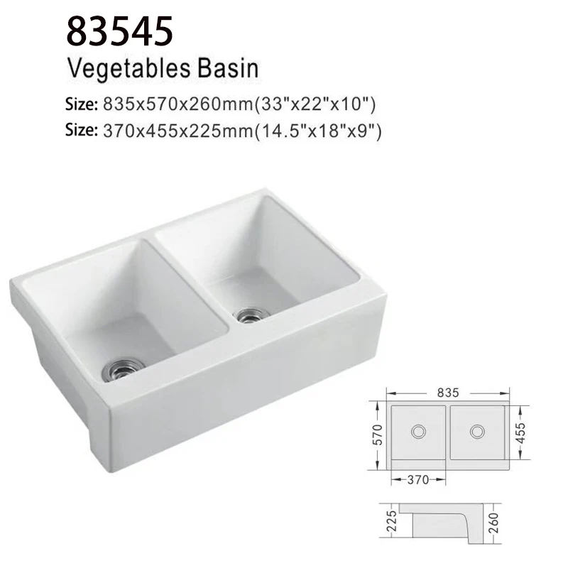 Ceramic Laundry Basin Double Bowl Kitchen Sink Dinning Room Deep Lavabo