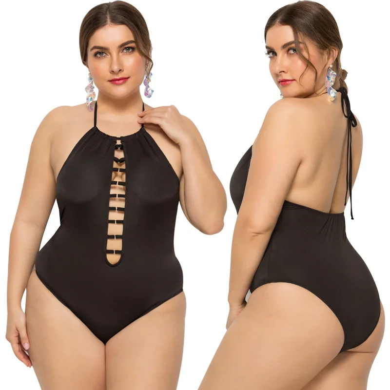 

YZ-1080 Women's Bikini Pure Color Backless Sexy Neckline Hollow Out The Harness Plus Size One Piece Sexy Swimsuit