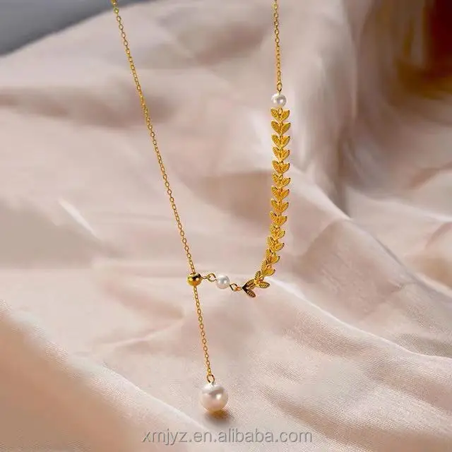 

Certified 18K Gold Necklace Wheat Pearl Necklace AU750 Colored Gold Wheat Necklace Ornament Water Shell Wholesale