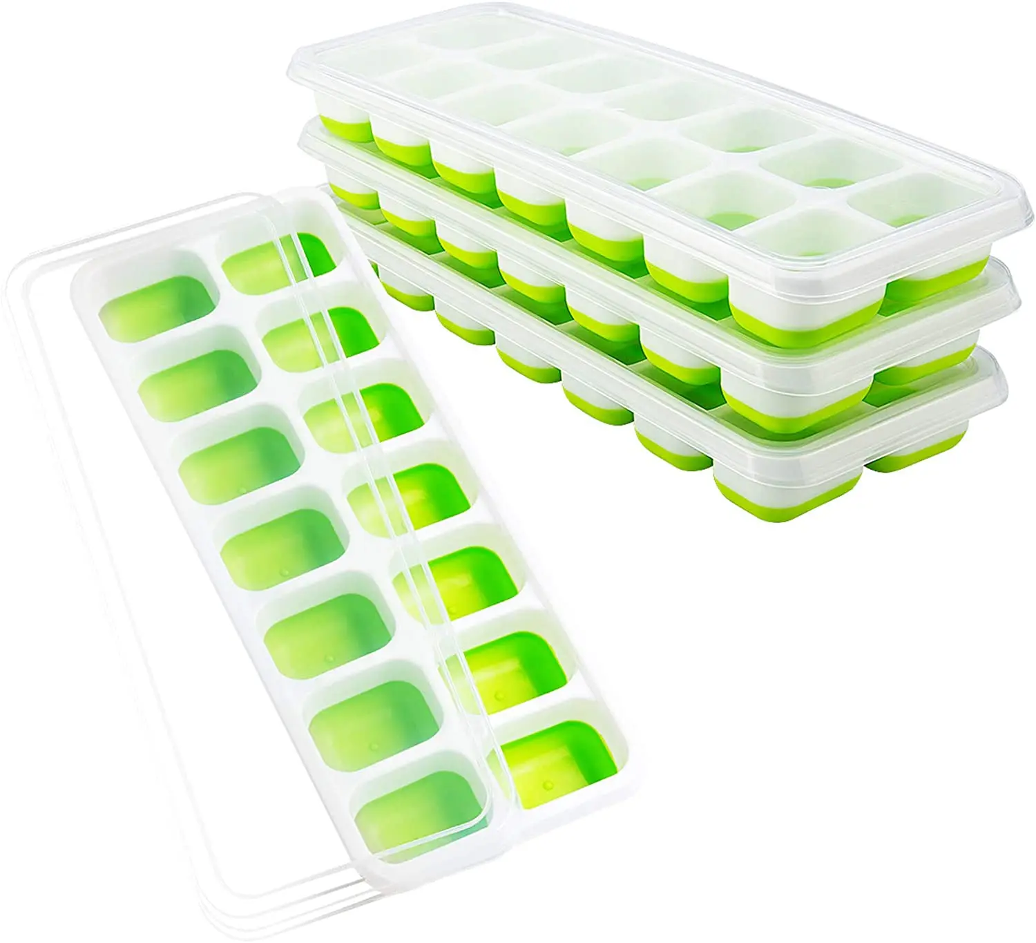 

Factory Supply 4 Pack Ice Cube Tray Easy-Release Silicone and Flexible 14-Ice Trays with Spill-Resistant Removable Lid, Customized color
