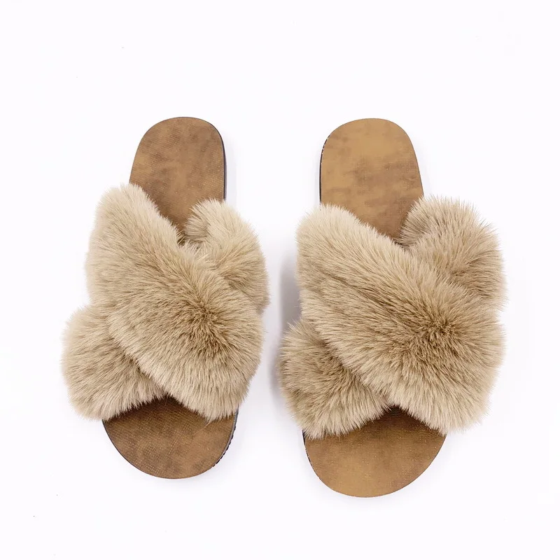 

Superstarer Women's Cross Band Slippers Soft Plush Furry Open Toe Fur Slides Fuzzy Fluffy Slip on House Shoes