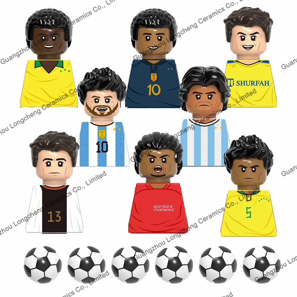 

Famous Soccer Player Messi Mbappe Ronaldo Maradona Pele Virgil Mini Building Blocks Action Figures ABS Plastic Kid's Toys G0112