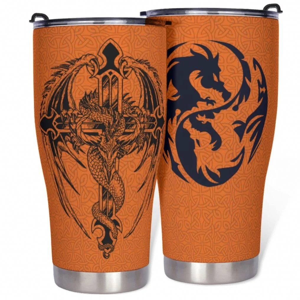 

Economical Custom Personalised Unique Design Dragon And Cross Car Cup White Blank For Sublimation