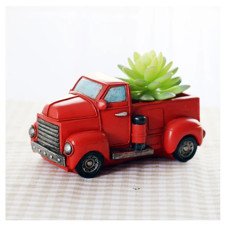 

New product creative retro mini cute truck shape resin planter succulent flower pot, Optional