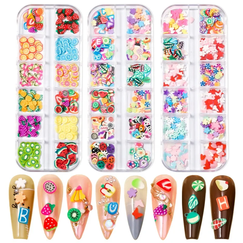 

Paso Sico Mixed Nail Set Polymer Clay Star Fruits DIY Flowers Leaf 3D Nail Art Decoration Design for Girls
