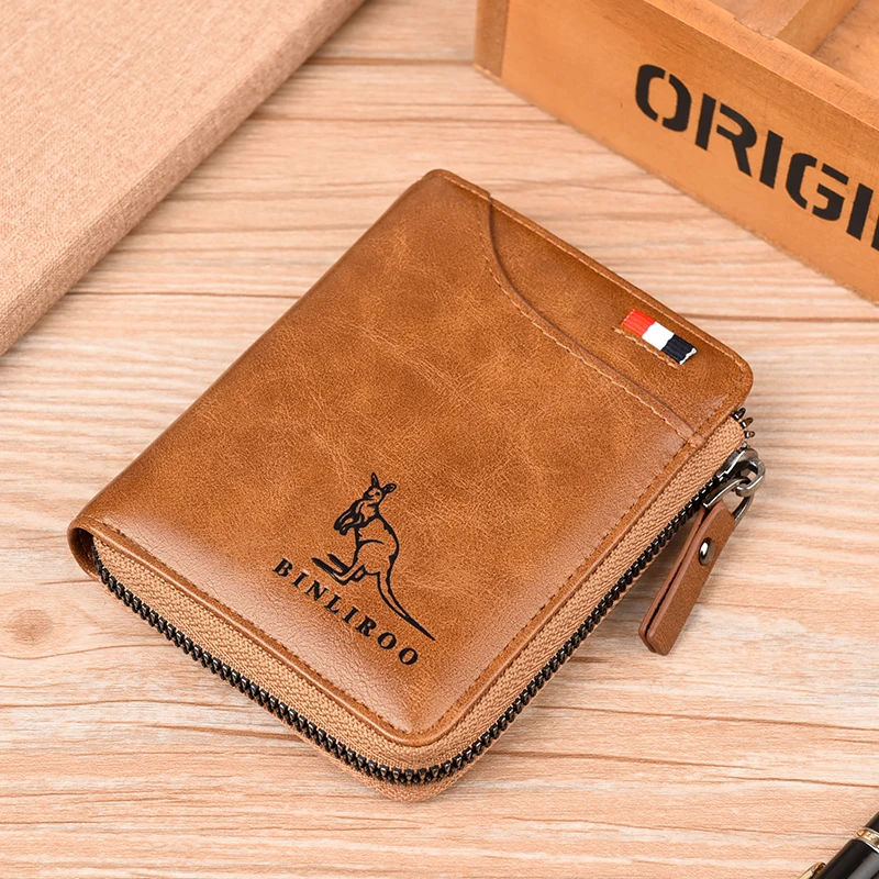 

Wallet men's large capacity multifunctional Soft Leather Wallet Zipper short driver's license card bag, Three colors