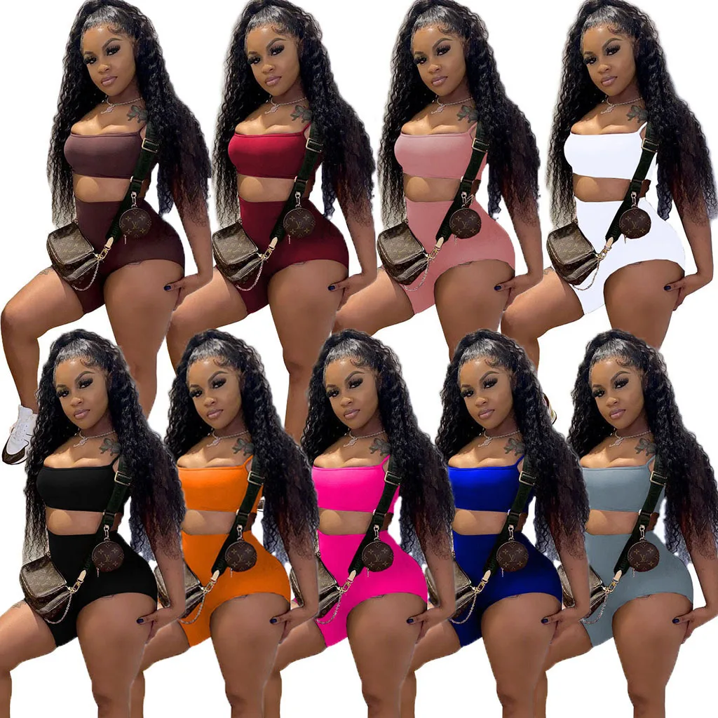 

2021 Women Trendy Tube Crop Top Jogging Sets Clothing Woman Biker Ladies short pants two piece Two Piece Set Outfit