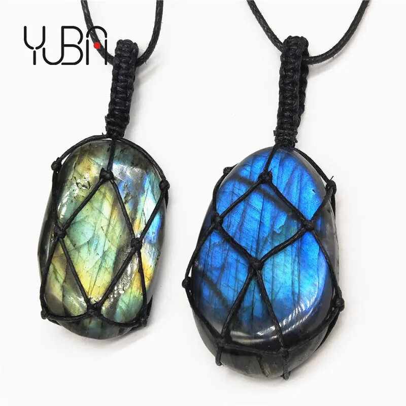 

Labradorite Natural Stone Pendant Wrap braid Necklace Yoga macrame Necklace for men women Energy necklacewholesale, Picture