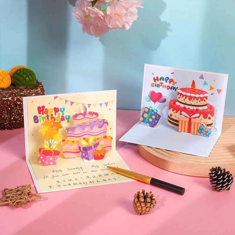 

2022 Hot Selling New Folding 3D Cute Creative Birthday Greeting Card Handmade Greeting Card