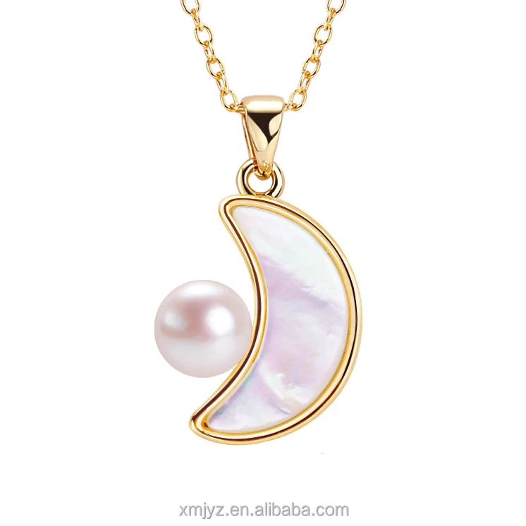 

Certified Natural Freshwater Pearl Pendant Natural Ihappy Moon Necklace Genoptics Aura Essence Pearl 18K Gilded