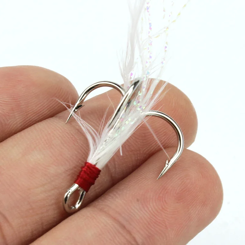 

Hook Red Or White With Feather Fishing Triple Hook, Red nickel