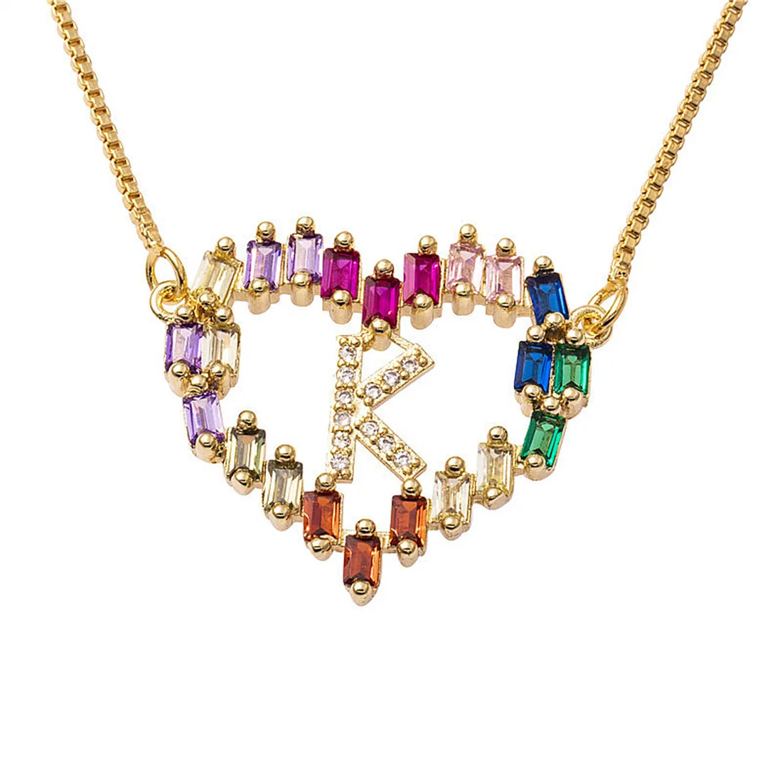 

MSYO Ins Fashion Women Jewelry Gold Color Zircon Necklace 26 Letter Heart Pendant Necklace, As shown in the picture