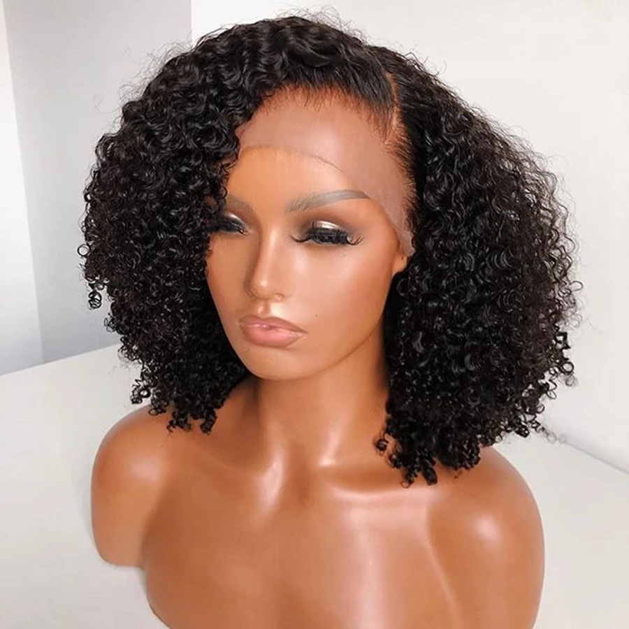 Afro Kinky Curly Human Hair Lace Front Wigs For Black Women Deep Part 
