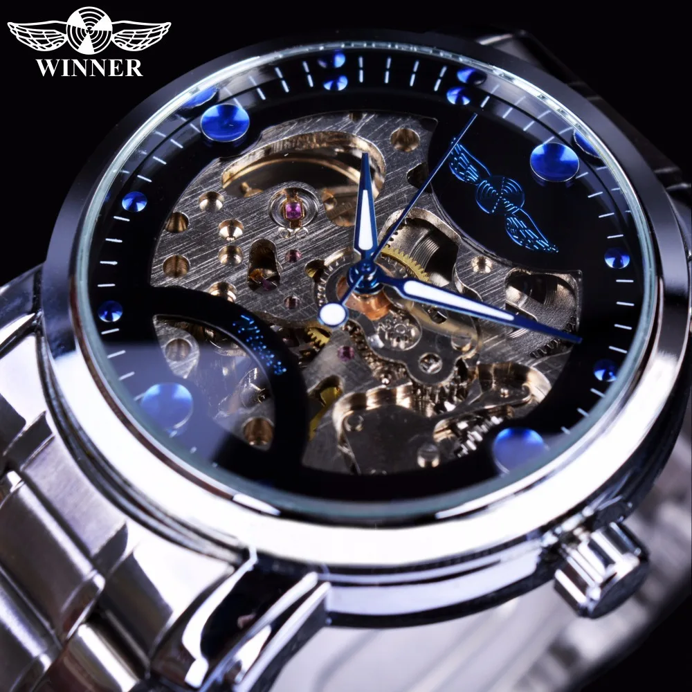 

Winner Men Ocean Fashion Casual Designer Stainless Steel Men Skeleton Watch Mens Watches Top Brand Luxury Automatic Watch Clock