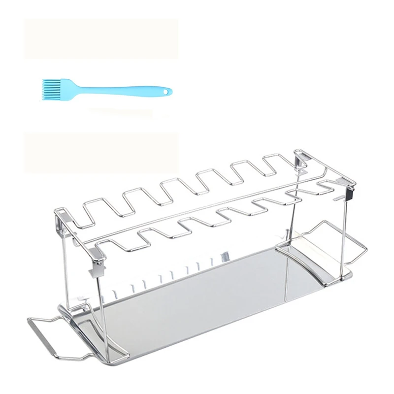 

Stainless Steel Chicken Wing Leg Rack 14 Slots Roaster Stand with Drip Pan and Pastry Brush, Sliver