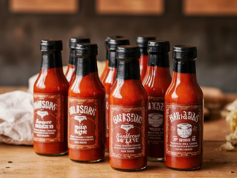 Barbecue sauce bottles with different flavor labels