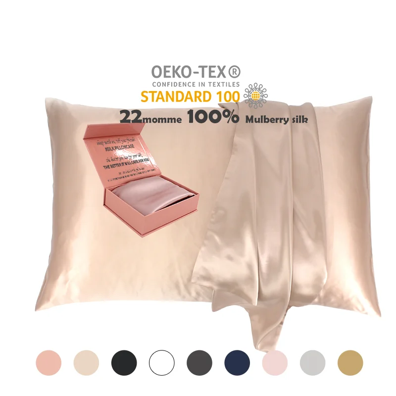 

Luxury silk pillowcase 22 momme box packaging shiny 6A grade silk pillowcases for hair and skin