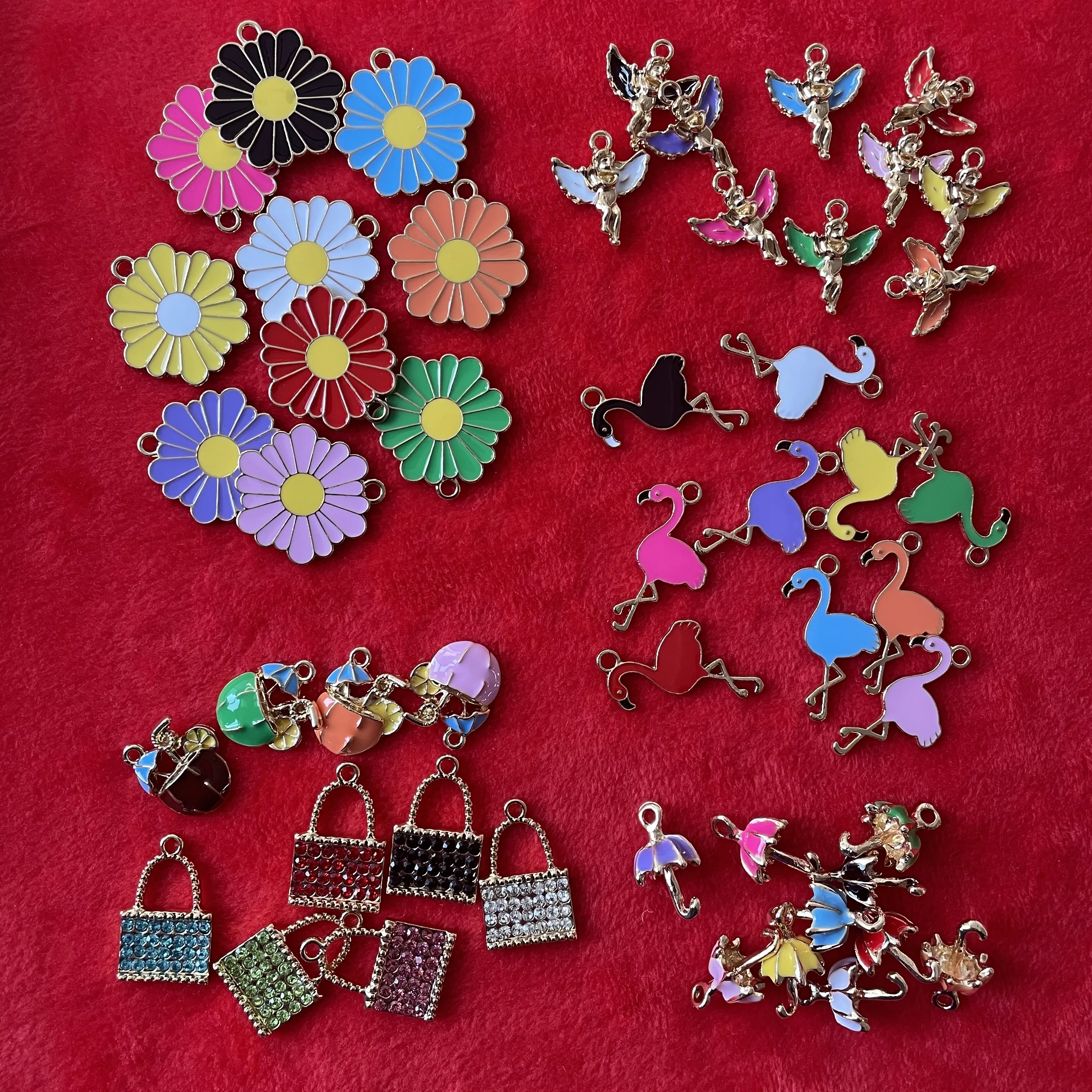 

50pcs mix lot colorful bling charms crystal pendants for necklace DIY jewelry charms crystal lock key guitar queen letter charms