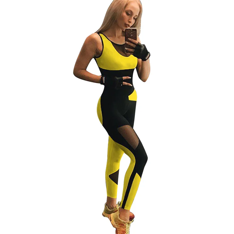 

Women Sexy Tulle Patchwork Bodycon Sleeveless One-piece Jumpsuits and Rompers, As pic shown and support oem