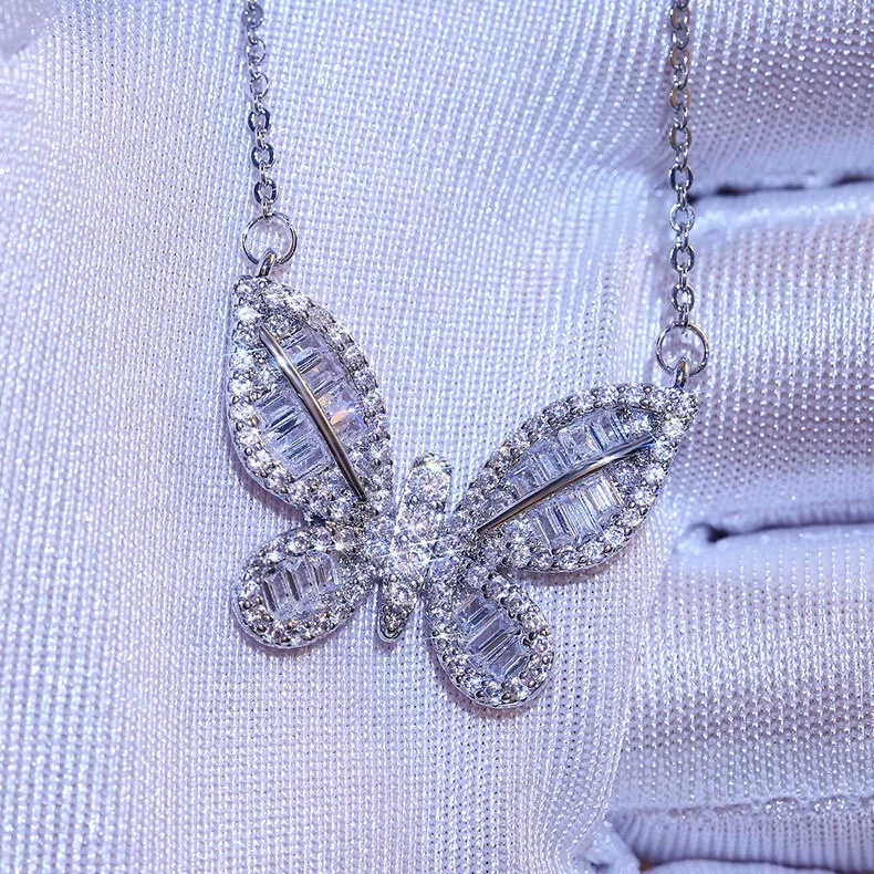 

Sweet Crystal Butterfly Pendant Necklace Bridal Wedding Zircon Necklace Engagement Jewelry Proposal Gifts Jewelry