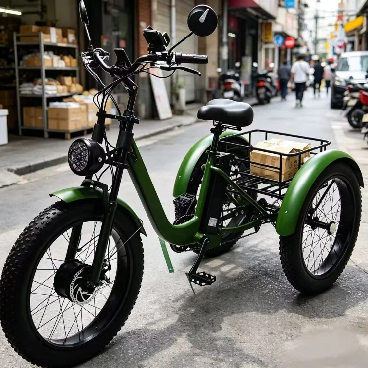 24 Inch Fat Tire 3-Wheel Cargo E-Tricycle Removable Lithium Battery for Family Adults Daily Transport, US EU Warehouse Stock