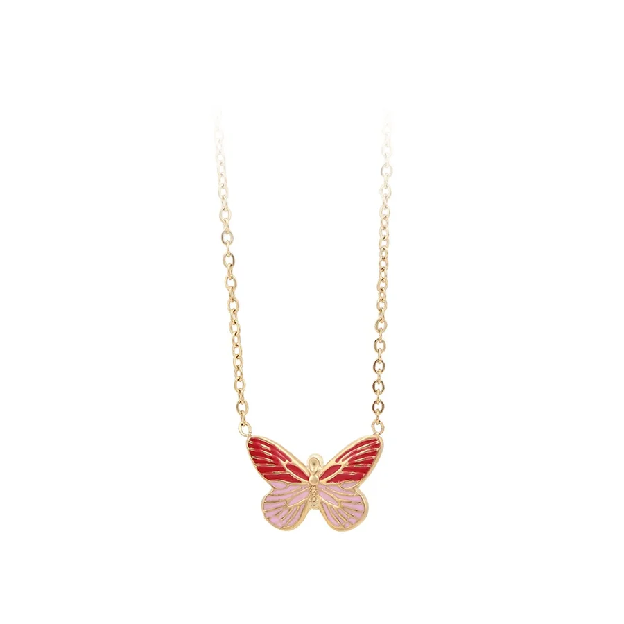 

A00873122 Xu Ping jewelry high design butterfly Pink butterfly 14K gold pendant stainless steel necklace