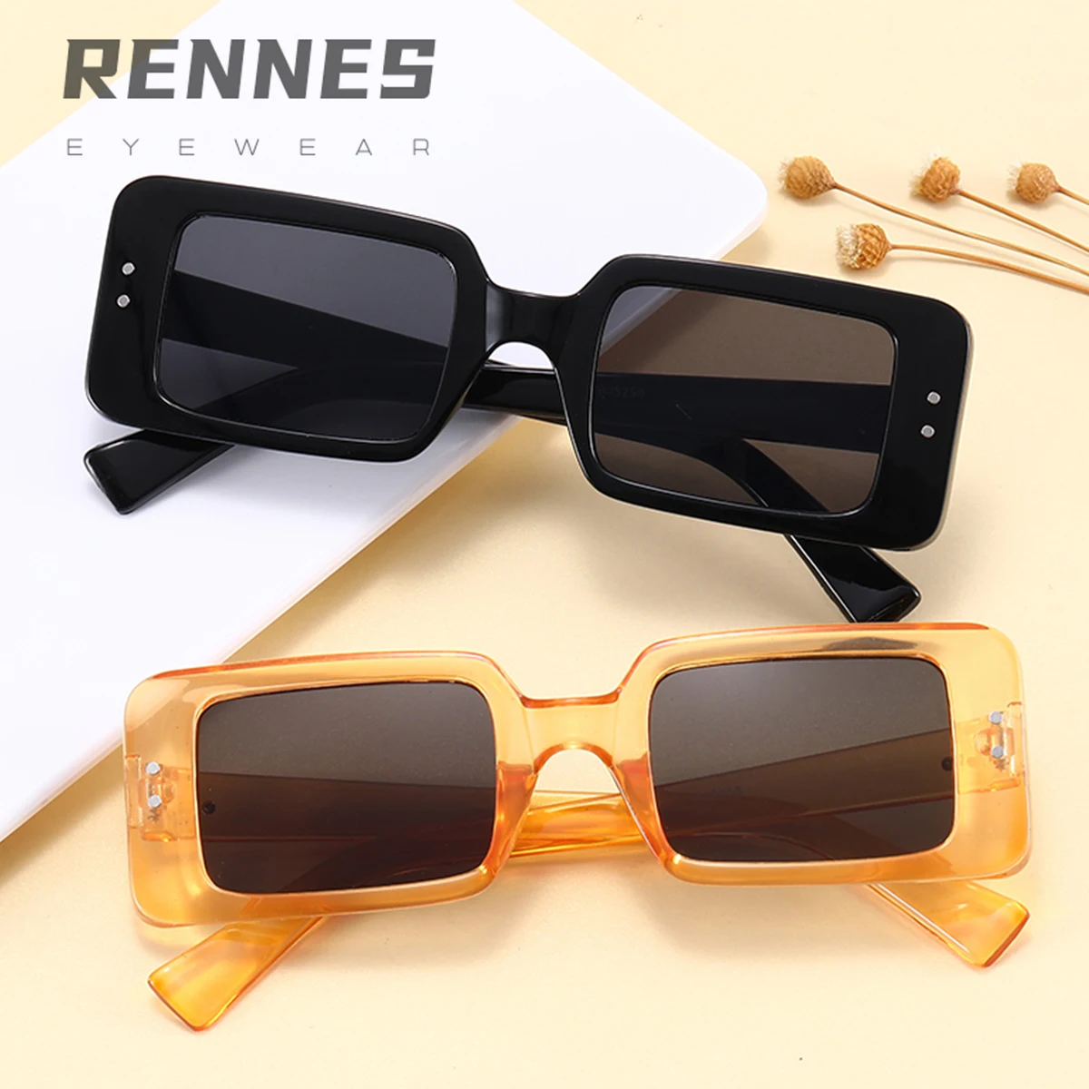 

RENNES 2021 fashion metal nail sunglasses personalized small frame sunglasses European and American street shot square