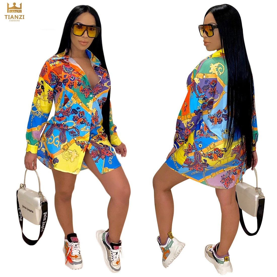 

Y3338 - new fashion casual women long sleeve printed blouse