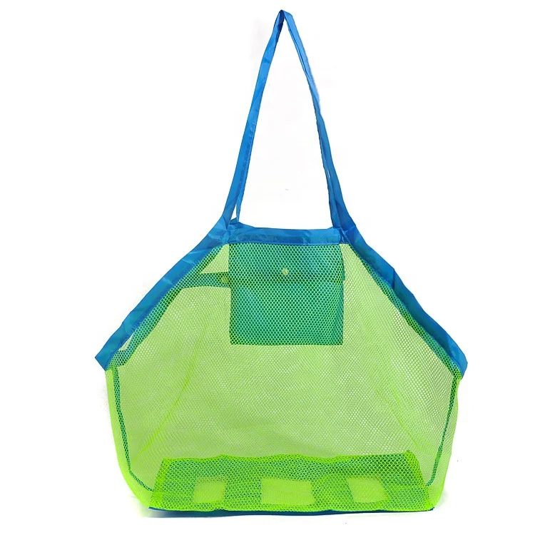 

Foldable mesh fabric beach bag for kids toy storage, 2 colors
