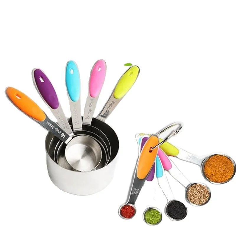 

10pcs/set Professional Grade Stainless Steel Measuring Cups And Spoons Set With Soft Silicone Handles For Easy Grip