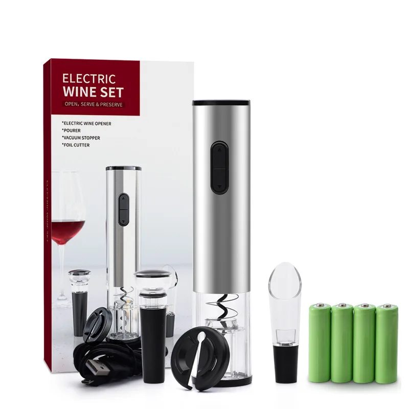 

2021 Hot sell Custom Stainless Steel Electric Wine Opener Accessories gift set for Party, Customized color