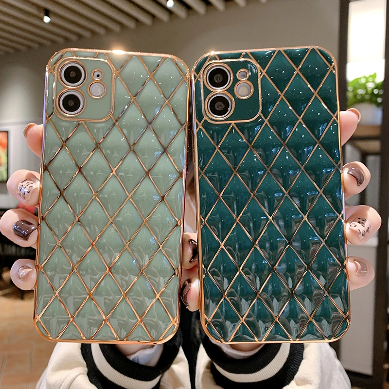 

For iPhone 12 Pro 12 mini 11Pro Max XR XS Max 7 8 Plus 12 11 Soft TPU Back Cover Geometric Plating Bumper Solid Color Phone Case