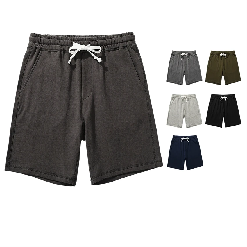 

2021 summer customize solid army green color teenagers sweat pants boys cotton casual ripped drawstring sportswear mens shorts