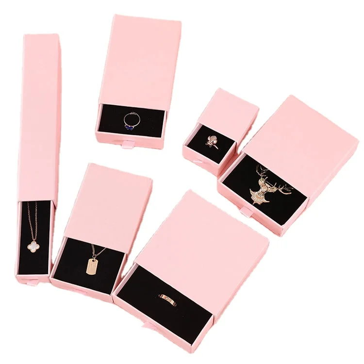 

G1630 Custom Logo Package Gift Bag Necklace Drawing Box Package Slide Drawer Paper Box with Black Sponge for Jewelry Packaging