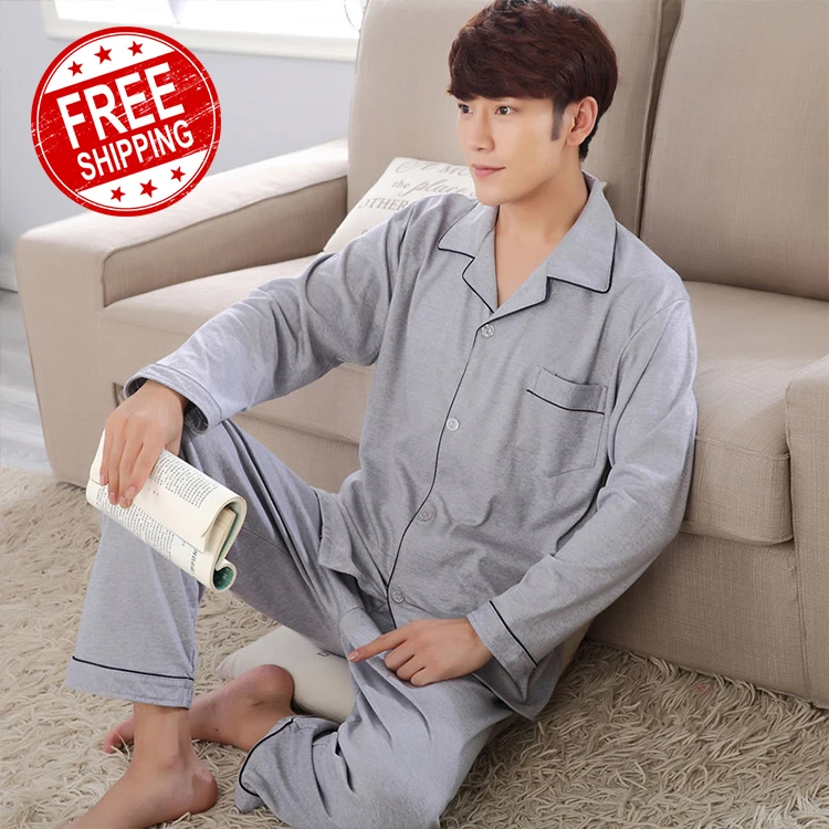 

Autumn Winter Men's Cotton Sleepwear Modern Style Soft Sleepwear Set