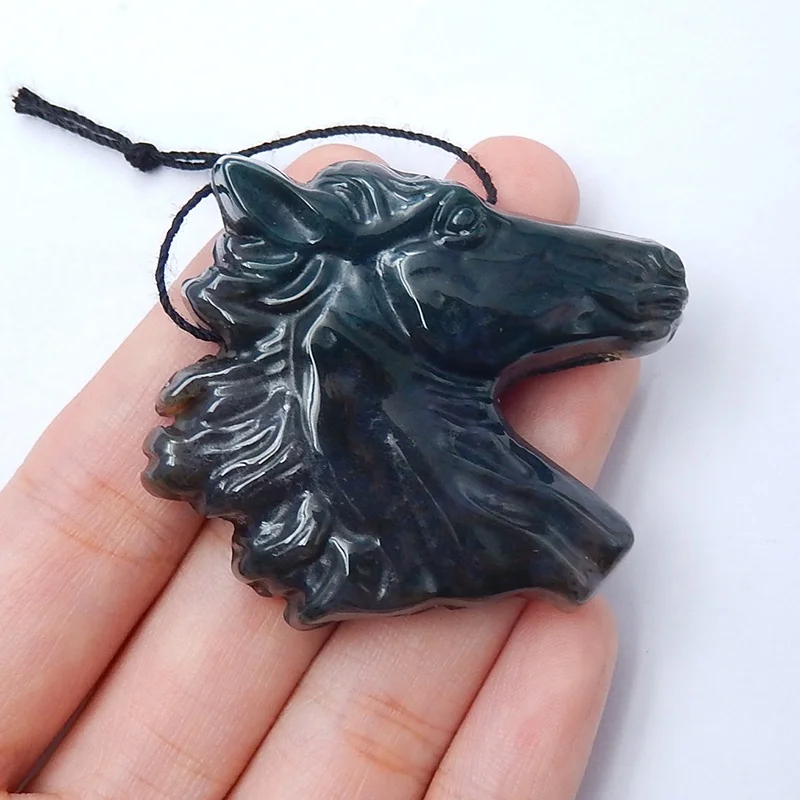 

Carving Stone Horse Head Pendant High Quality Gemstone Original Design Mineral Beads 44x40x8mm 24.3g, Natural