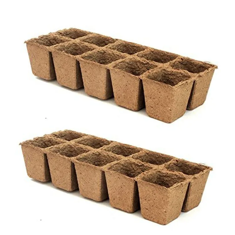 

peat pot square seed starter trays nursery herb oranic biodegradable planting pots for plants eco friendly seed outdoor seedling, Brown