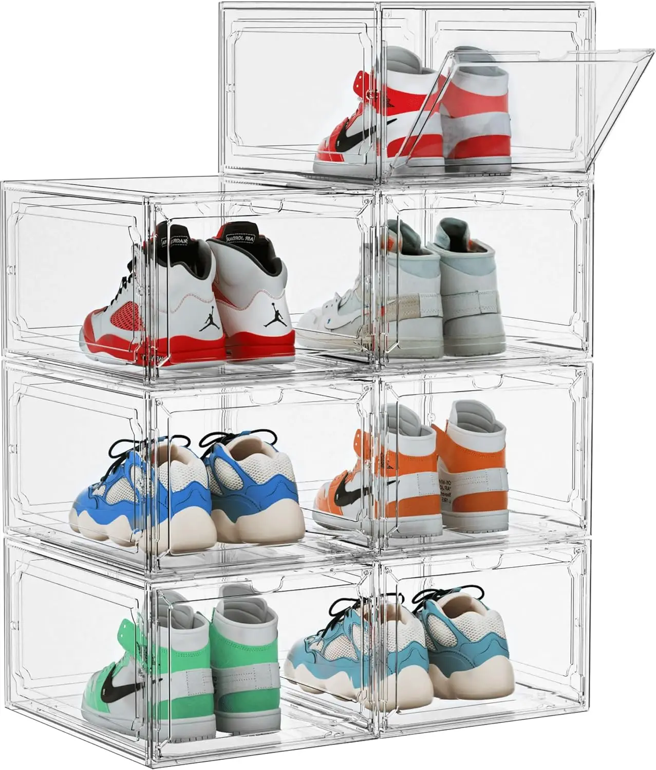 Stackable PP Eco-Friendly Closet Storage Container Foldable Design Transparent Shoebox Organizer Hinge Lid Individual Shoe