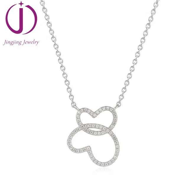 

Hot Sale custom butterfly necklace initial double heart necklace set, Gold/white rhodium/rose/black