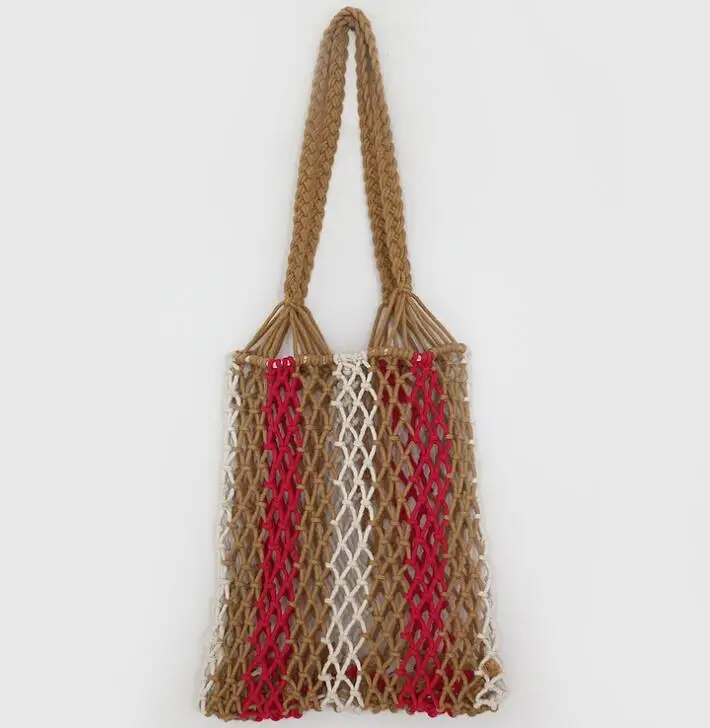

Cotton Rope Travel Beach Fishing Net Handbag Shopping Woven Shoulder Bag for Women Girls, 1 colors