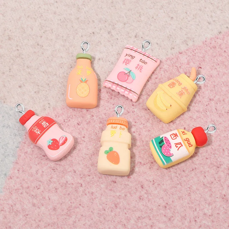 

Wholesale Simulation Banana Drink Bottle Candy Resin Charms Pendant for Jewelry Making DIY Woman Girls Cartoon Jewelry Fashion