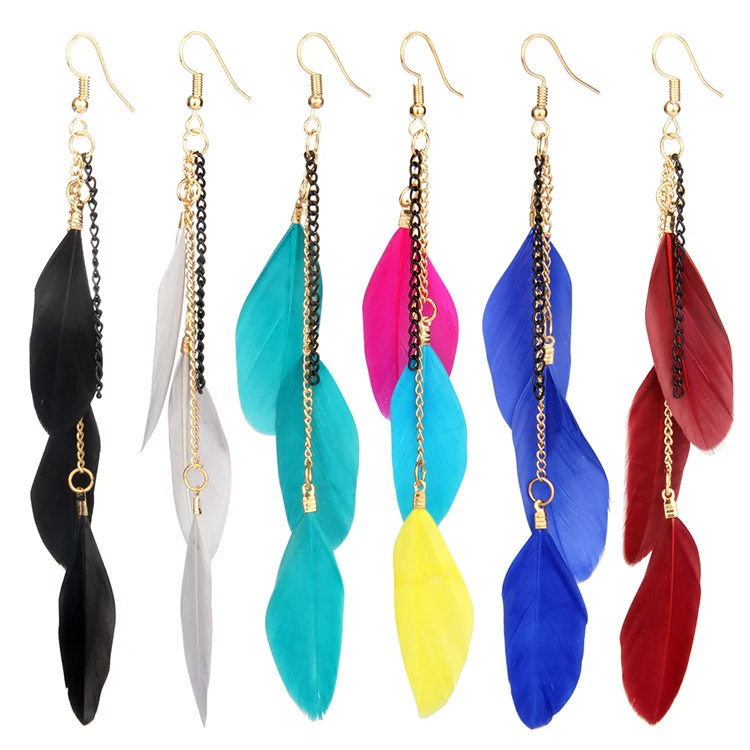 

Trendy fashion, gentle and flowing feather girl earrings Bohemian long earrings Hot cross-border e-commerce sources