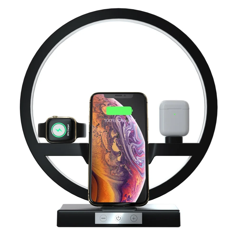 

3 in 1 multi function wireless charging stand base touch control dimming wireless fast charging stand with lamp